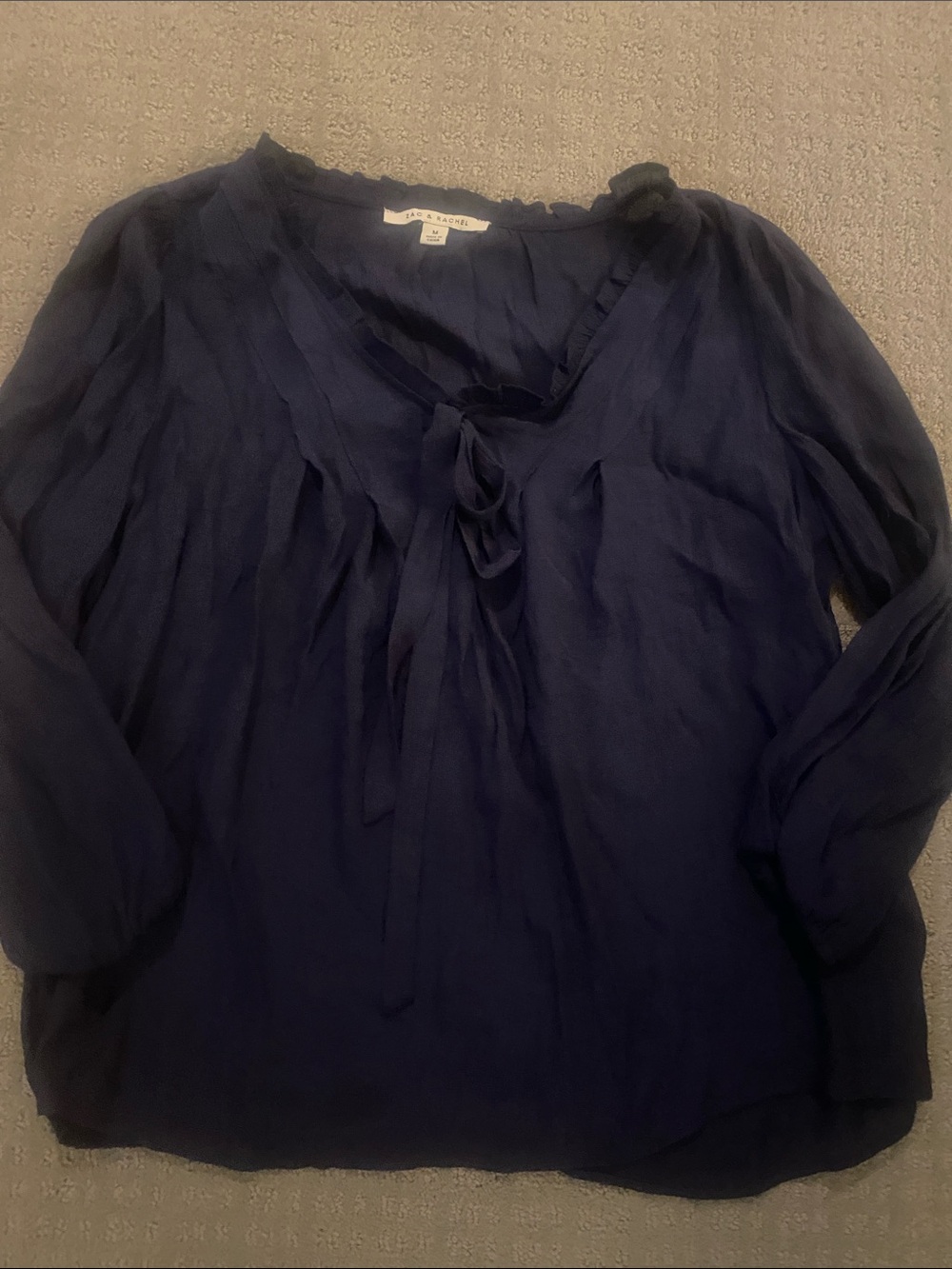 Zac & Rachel Navy Chiffon Tie-Front Blouse